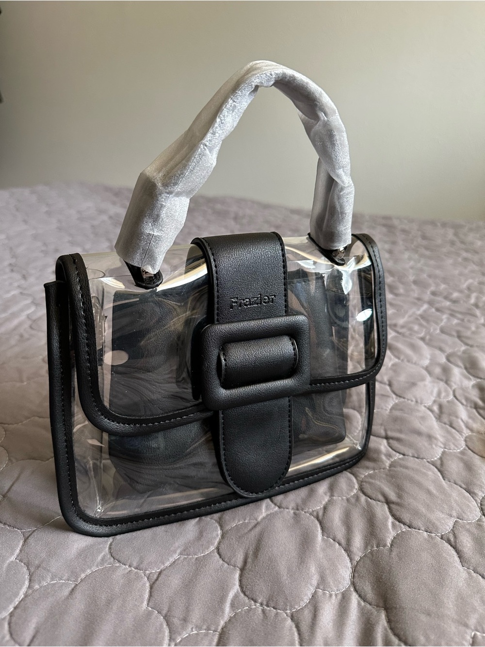 FRAZIER NWT Clear Jelly Black Trim Top-Handle Crossbody Bag